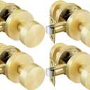 Goldenwarm Gold Door Knobs Passage, Zinc Alloy Keyless Brushed Gold Door Knobs Interior for Hallway & Closet & Living Room, Non-Locking Function, Adjustable & Reversible (4 Pack)