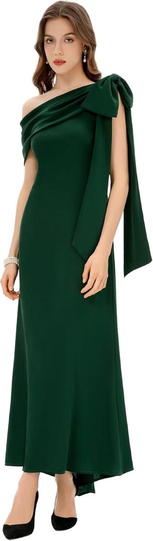 BABEYOND Formal Dress for Women - Prom Dress One Shoulder Evening Dresses Cocktail Party Dress for Wedding Guest (8, Dark Green)