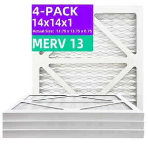 14x14x1 MERV 13 (4-Pack) Pleated Air Filter (Actual Size: 13.75" x 13.75" x 0.75") MPR 1900 & FPR 10, Furnace Air Filters