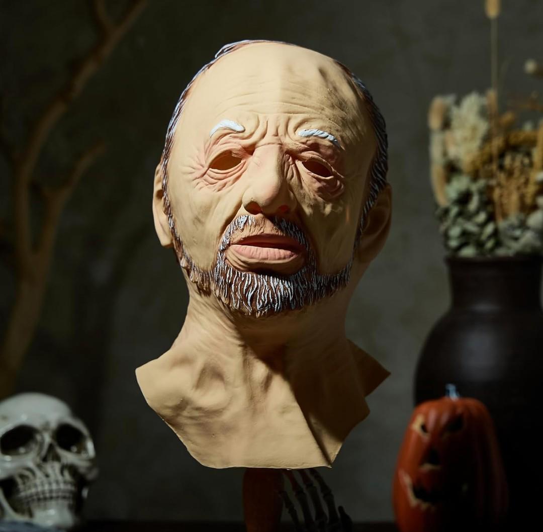 Cathery Halloween Old Man Mask Realistic Grandpa Latex Human Face Mask Soft Funny Mask Adult Full Cover Holiday Party Costume