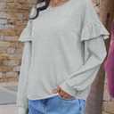 Fisoew Womens Crewneck Sweatshirts Fall Casual Ruffle Long Sleeve Roll Hem Loose Cropped Pullover Tops (XX-Large, Grey)