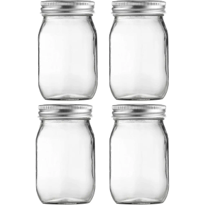 BEWAVE Glass Mason Jars, 16oz Clear Glass Jars with Lids for Sealing, Regular Mouth Canning Jars for Food Storage, Snacks, Candies, DIY Projects, 4 Pack