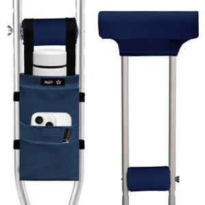 SPRING SEAON Crutches Padding & Crutch Bag (5 PCS) - Crutch Pads for Armpits and Hand Grips Water-Resistant Pouch for Crutches Crutch Cushions Crutches Accessories for Kids, Men, Women Navy Blue