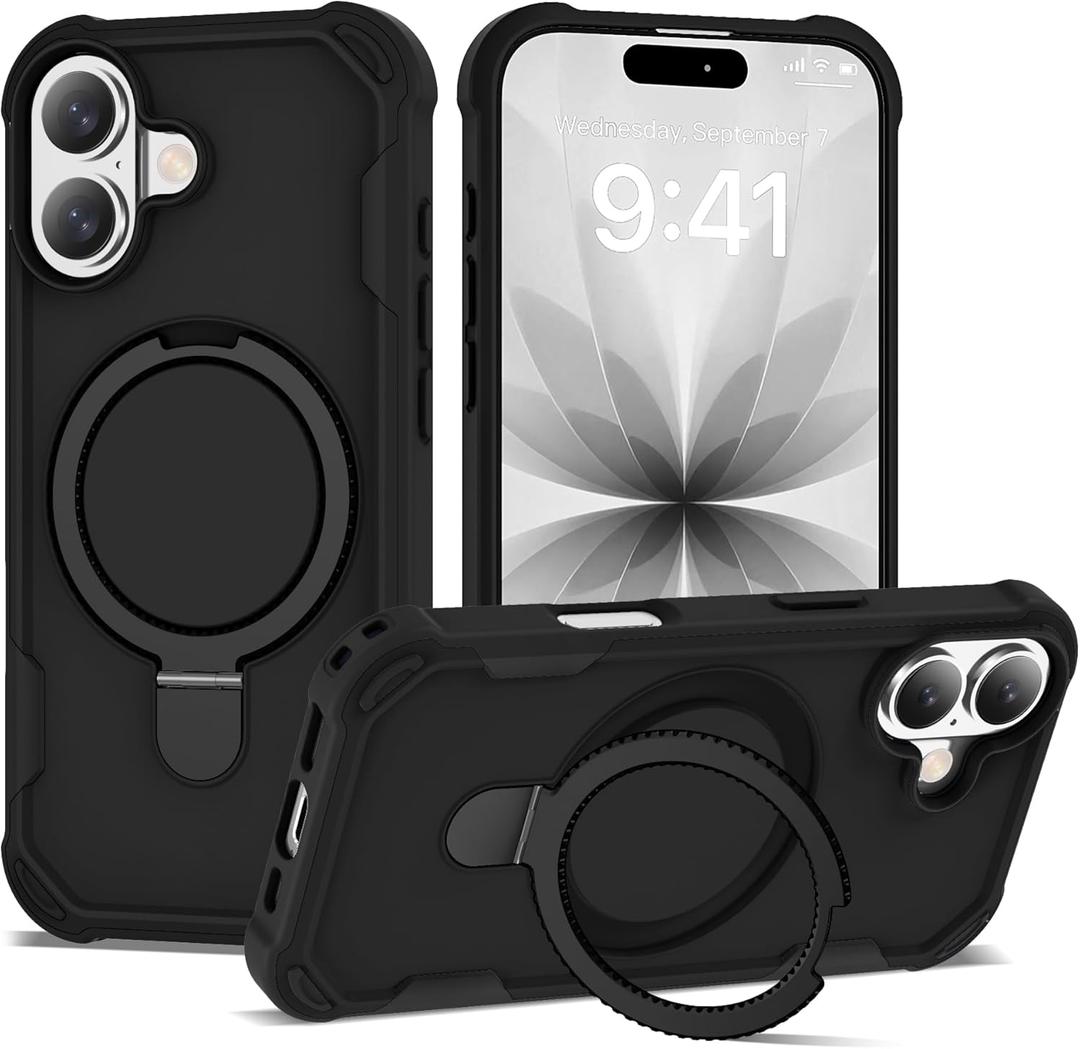 Compatible with iPhone 17 Case 6.3'' with Magnetic Ring Stand [Military Drop Protection][Compatible with MagSafe] Shockproof 17 Phone Case for Men Wowen,Black
