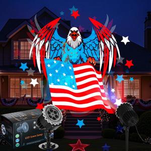 Independence Day Projector Lights 4th of July Projector Patriotic Waterproof Outdoor Indoor LED Spotlight with Dynamic American Flag Patterns for Garden Yard Party Decor (Hawk)