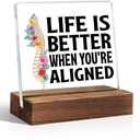 Life Is Better When You're Aligned Acrylic Sign With Wooden Stand, Funny Office Livingroom Desk Plaque Decor for Spine Doctor, Spine PT Top Chiropractor Gifts, Chiropractic Sign Gifts