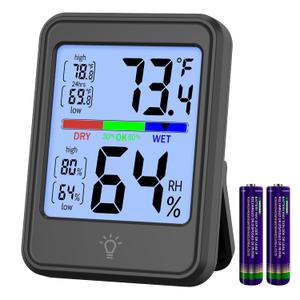 Digital Thermometer Hygrometer, Indoor Wall Thermometer, Indoor Humidity Temperature Monitor with Max&Min Records Backlit for 10S for Greenhouse, Home and Office Measuring Devices