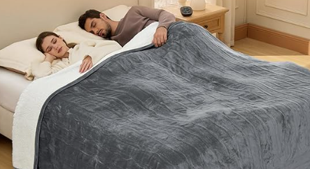 Bedsure GentleSoft Electric Blanket Queen Size  Soft Ribbed Flannel Heated Blanket with Dual Control, Heating with 10 Heat Settings & 10 Time Settings, 8 hrs Timer Auto Shut Off (84x90 inches, Grey)