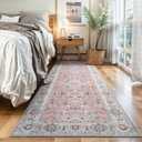 Runner Rug for Kitchen Hallway 2x6 Washable Non-Slip, Soft Boho Floral Carpet Low Pile Vintage Long Kitchen, Bedroom, Laundry, Bathroom, Living Room Rugs (Pink)