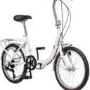 Schwinn Loop Adult Folding Bike for Men and Women, 20-inch Wheels, 7-Speed Drivetrain, Rear Cargo Rack, Carrying Bag, White