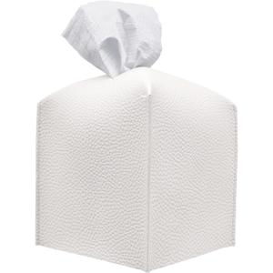 Carrotez Tissue Box Cover, Refined Modern PU Leather Square Holder - Decorative Holder/Organizer for Bathroom Vanity Countertop, Night Stands, Office Desk & Car 5"X5"X5" White