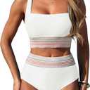 ZAFUL Women Bikini Swimsuits Swim Suits for Women 2025 Tummy Control Sporty High Waisted Bikini Two Piece Bathing Suit (Medium, White)