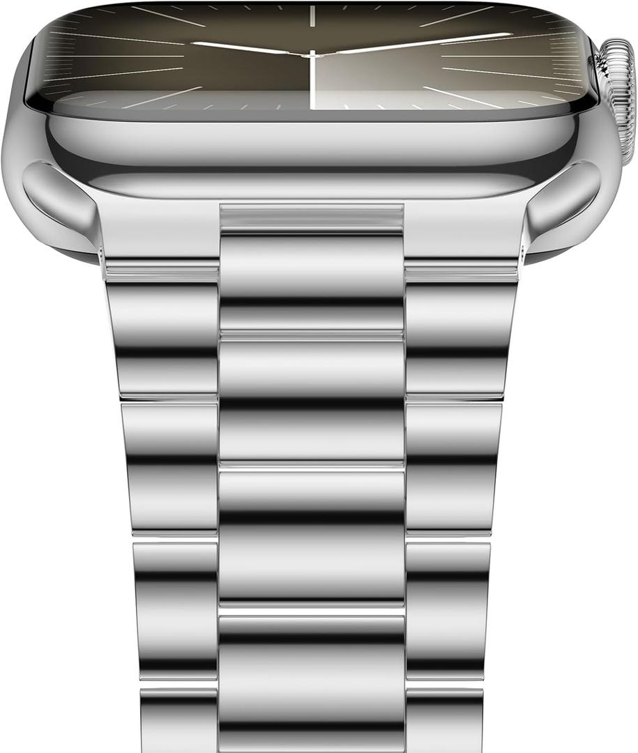 iiteeology Lightweight Stainless Steel Band Designed for Apple Watch Ultra 3 & Ultra 2, Series 1-11, 46mm, 45mm, 44mm, 42mm, Replacement iWatch Bands for Men & Women,Bright Silver