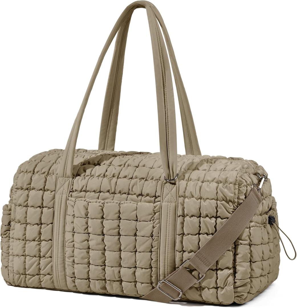 Quilted Travel Duffle Bag for Women Medium Weekender Bag Puffer Overnight Bag Large Soft Puffy Duffel Bag Carry-On Gym Bag Lightweight Personal Item Travel Bag for Trips Business Sport Airplane