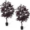 Giegxin 2 Pcs Artificial Cimicifuga Fall Faux Trees 4.4 ft Plum Cimicifuga Stems Plant Realistic Leaf Autumn Halloween Thanksgiving Wedding for Indoor Outdoor Front Porch Fireplace Garden Decor