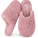 Snug Leaves Women's Scuff Slippers Furry Cute Curly Faux Wool Slip-on Indoor Memory Foam House Shoes, Size 9-10