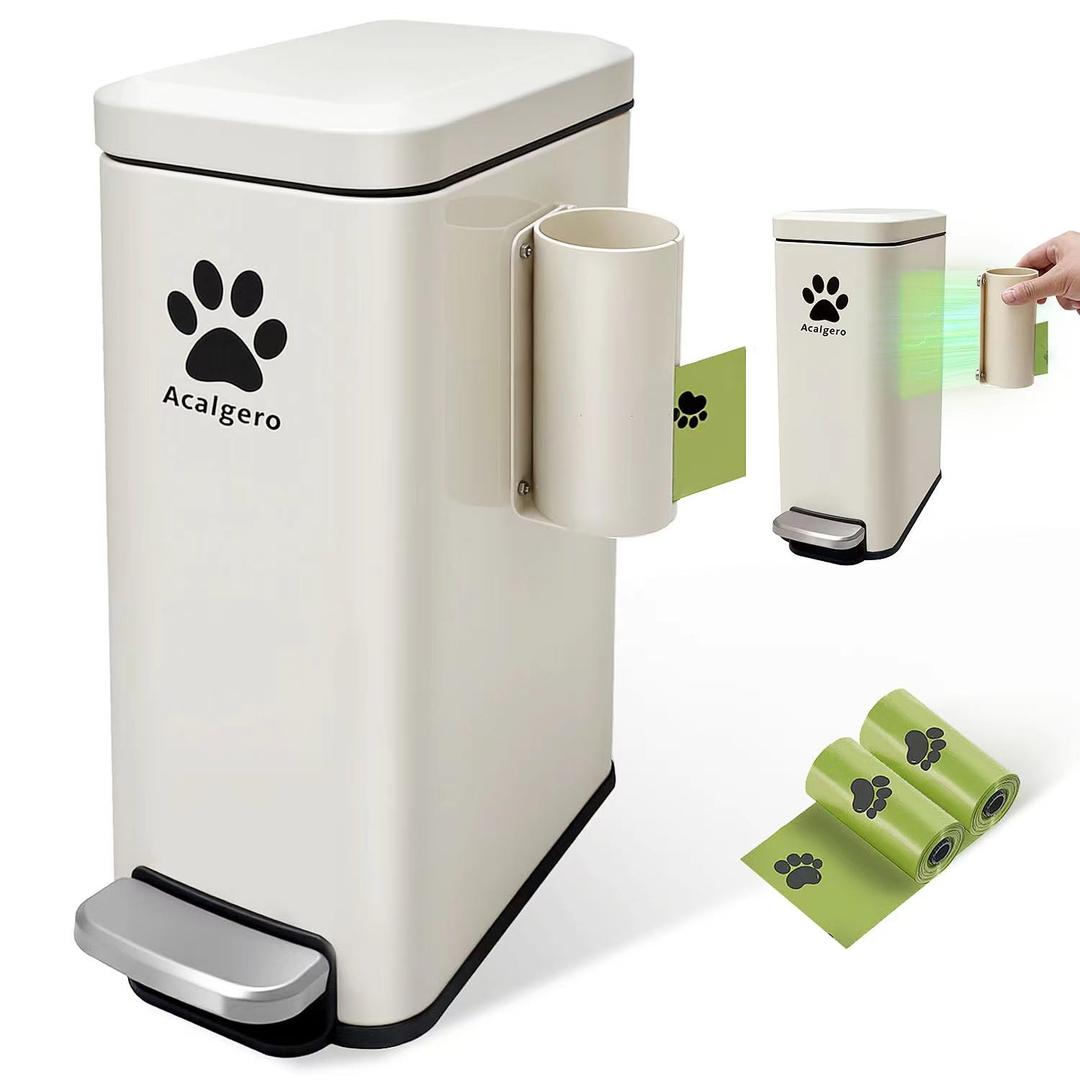 Dog Poop  Can Outside with Magnetic Bag Dispenser-Metal Dog Waste Container Odor Control- Rust Proof& Waterproof-Outdoor Waste Can with Lid-Garbage Can&Foot Pedal-Pet Poop Soft Close