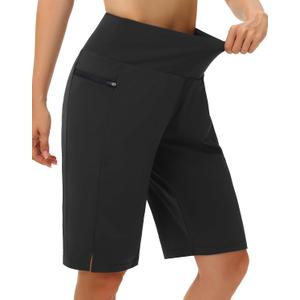 MIVEI Women's 11" Long Swim Board Shorts - High Waisted Quick Dry Beach Swimming Shorts with Zipper Pocket Liner UPF50+ (Black, XXL)