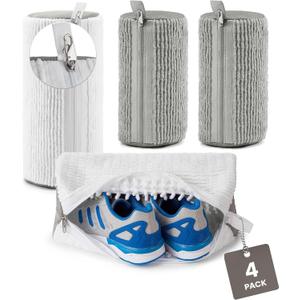 4 PCs Shoe Washing Machine Bag, Upgraded Lock-Zipper Design, 360 Deep Clean for Sneakers, Tennis Shoes and Slippers, Quiet Shoe Laundry Bag for Washer and Dryer (4 PACK)