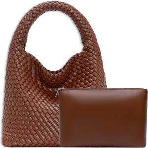 JINMANXUE Woven Tote Bag for Women, Fashion Hobo Handbag, Travel Top-handle Shoulder Bag, Beach Underarm Bag with Purse