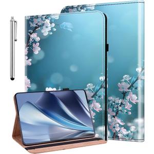 Case for Samsung Galaxy Tab A 8.0 Inch 2019 SM-T290/SM-T295 No S Pen, Stylus Holder Flip Wallet Leather Shockproof Cover, Plum Blossom