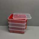 JUXYES 4-Tiers Stack Carry Storage Box With 2 Divided Tray, Transparent Stackable Storage Bin With Handle Lid Latching Storage Container for School & Office Supplies, Red