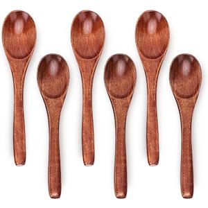 6in Wooden Spoons, 6pcs Soup Spoons Set, Small Wooden Utensils for Coffee, Tea, Jam, Sugar, Ice Cream and Bath Salts (6pcs 6in)