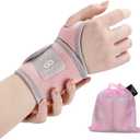 INDEEMAX 2 Pack Copper Wrist Brace Support for Carpal Tunnel, Pain Relief, Arthritis, Tendonitis, Adjustable Wrist Braces Compression Wraps Both Hands, Fit for Men and Women, Pink