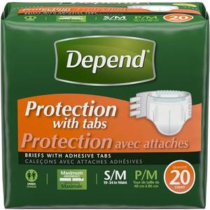Depend Protection with Tabs, Maximum Briefs S/M, 20 Count 19-34 in Waist