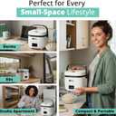 Rice Robot Personal Rice Cooker, PFAS-free, Nonstick. 1 Quart Capacity, with Stainless Steel Steamer Tray, Measuring Cups, Recipe Book with 60 Recipes, and Serving Spoon, As Seen On TV