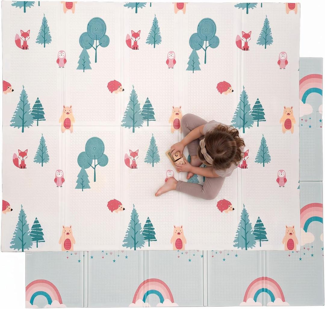 JumpOff Jo Foldable Foam Play Mat – Large Waterproof Baby & Toddler Activity Floor Mat, Double-Sided 70 x 59 Inch Play Surface