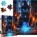 Halloween Puzzles for Adults 1000 PiecesPICKFORU Horror Cat Jigsaw Puzzles Ghost Tarot, Impossible Mysterious Kitten Theme as Home Wall Art
