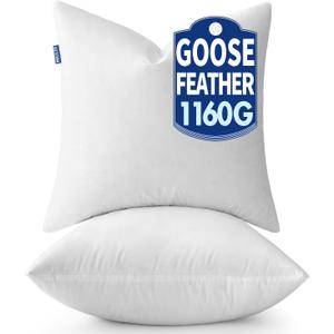 MIULEE 22 x 22 Goose Feather Down Pillows with 100% Cotton Cover, Set of 2 Soft Fluffy Decorative Pillow Inserts for Sofa Bed Couch Living Room White