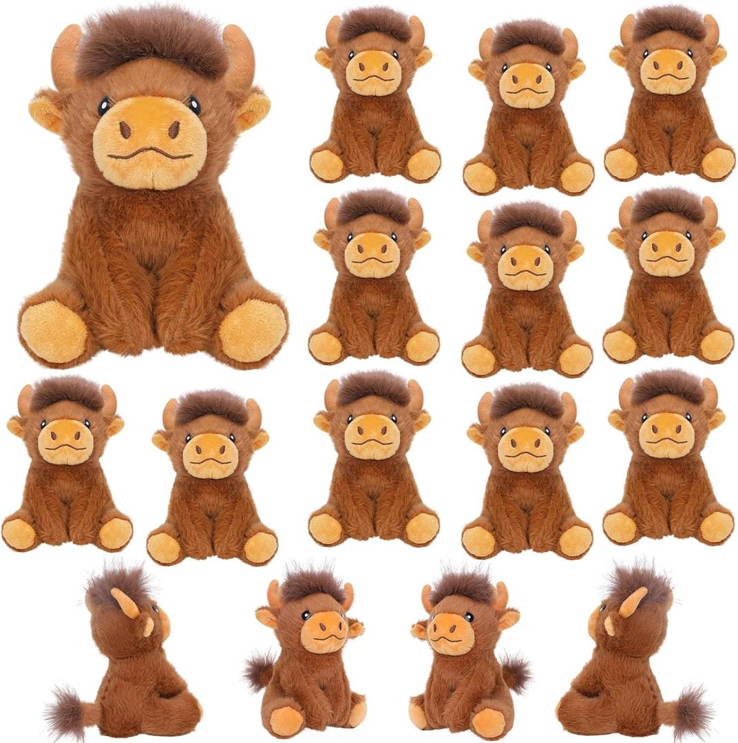 16PCS Mini Highland Cow Stuffed Animal Bulk 5.9" Realistic Scottish Plush Cow Toy Highland Cattle Plushies for Valentines Day, Birthday, Classroom Prizes, Home Decor & Gifts for Kids Adults