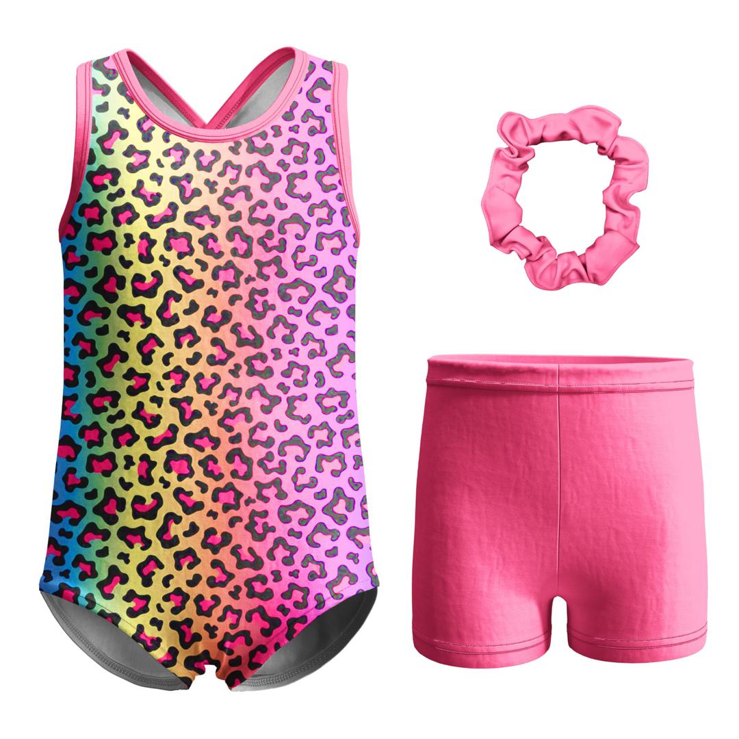 LQSZ Gymnastics Leotards for girls with Gym Shorts Sparkly Ballet Dance Sleeveless Cross-back Toddler Unitards 3-12 Years