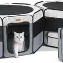2-in-1 Large Cat Playpen, 65" * 19.7"in Portable Pet Playpen, Dog Playpen Indoor Outdoor for Cats, Puppies, Detachable into 2 Separate Playpens, with a Carry Bag