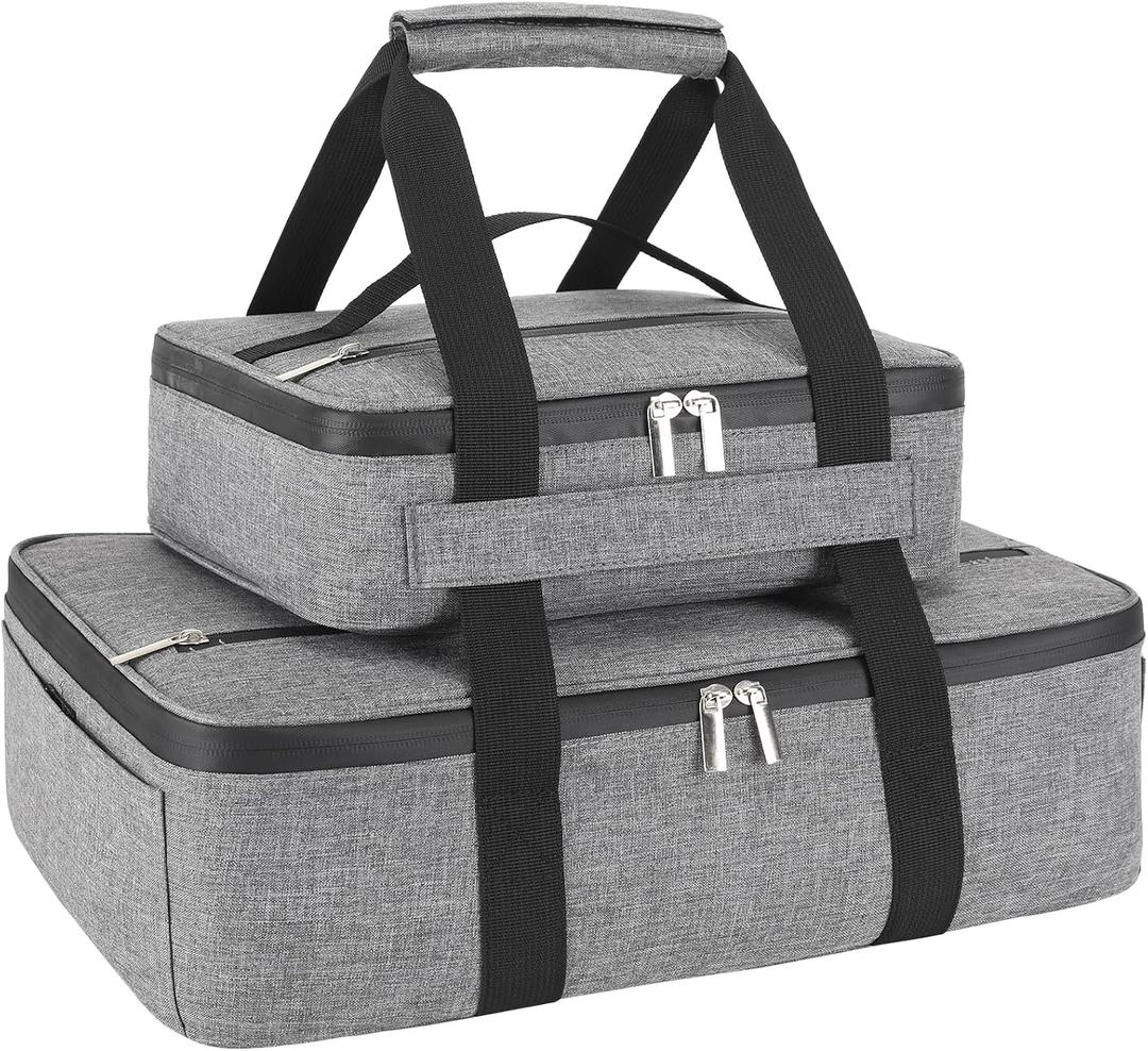 Insulated Casserole Carrier for Hot or Cold Food, Fits 8"-15" Baking DishThermal Food Carrier Bag, Lasagna Lugger Tote for Potluck Parties/Picnic/Cookouts/Lunch, Grey2 Pack