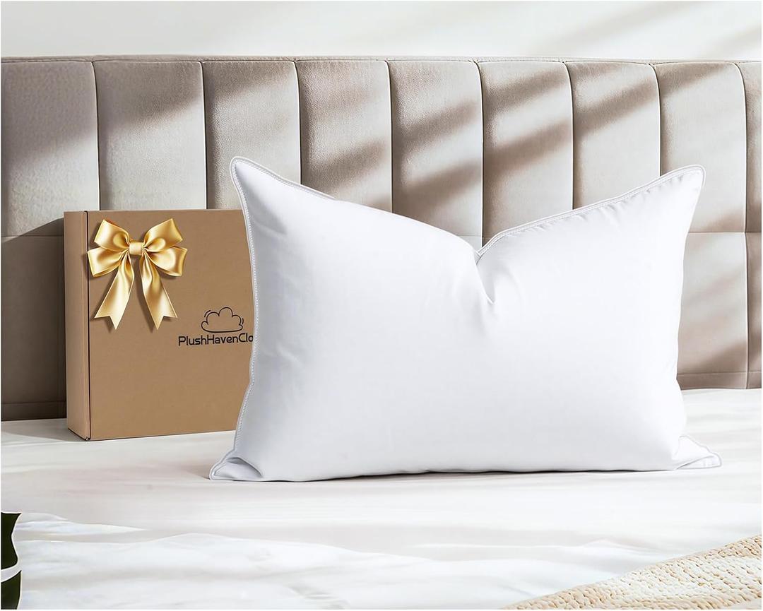 White Goose Down Pillow Luxury Hotel Bed Pillow with 100% Natural Goose Down Fiber Fill, Feather Pillow for Sleeping, 600TC Cotton Shell, King Size - Firm/More Support, Pack of 1