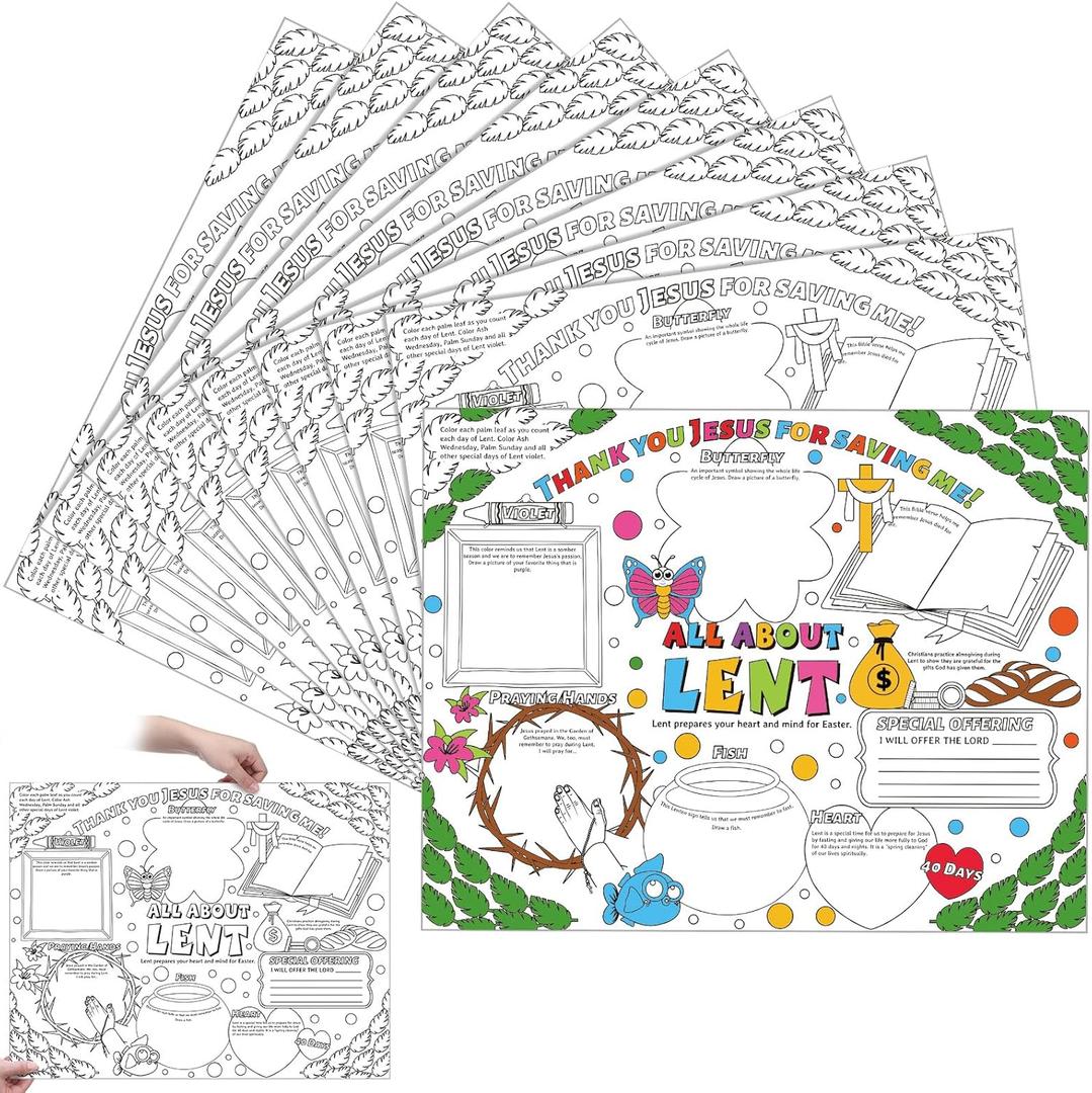 Ireer 36 Pcs Coloring All About Lent Posters Easter Religious Crafts DIY Color Ready-to-Decorate and Fill in Lent Posters for Kids Sunday School Activities Classroom Supplies