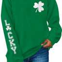 KIMSOONG St. Patrick's Day Sweatshirt for Women Sequins Shamrock Print Shirts Long Sleeve Crewneck Pullover Tops (Small, Green)