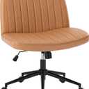 OLIXIS Criss Cross Chair with Wheels Wide Cross Legged Office Desk Vanity Chair Comfy Fabric Armless Adjustable Swivel for Home Computer Task PU Brown, Luxurious