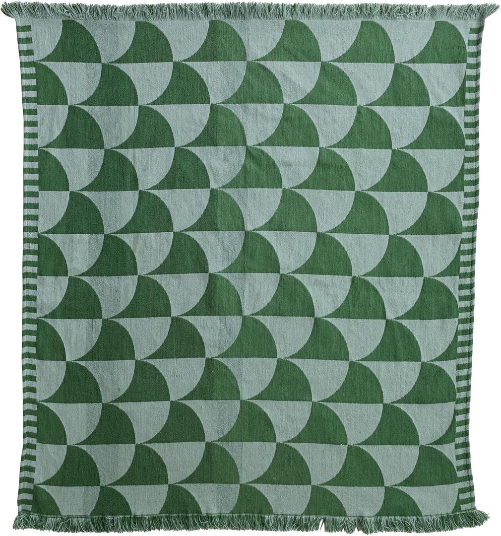 Creative Co-Op Woven Fabric Indoor/Outdoor Throw Blanket with Pattern and Fringe, Green and Mint, 60" L x 50" W