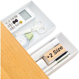2 Packs Under Desk Drawers, Slide Out Drawer Attachment, Plastic Desk Accessories & Workspace Organizers, Self-Adhesive Hidden Desktop Pen Holder for Office School Home (White)
