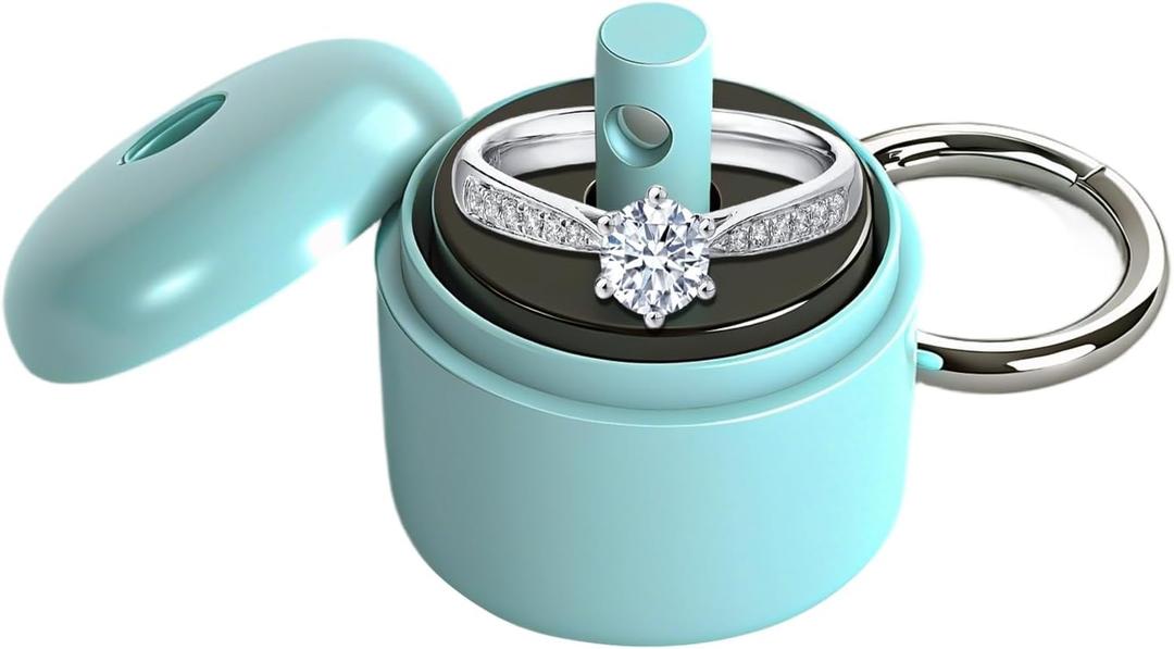 Ring Holder Keychain, Jewelry Organizer & Storage, Portable Waterproof Case with Protective Sponge, Ideal Gym & Travel Accessory (Blue)