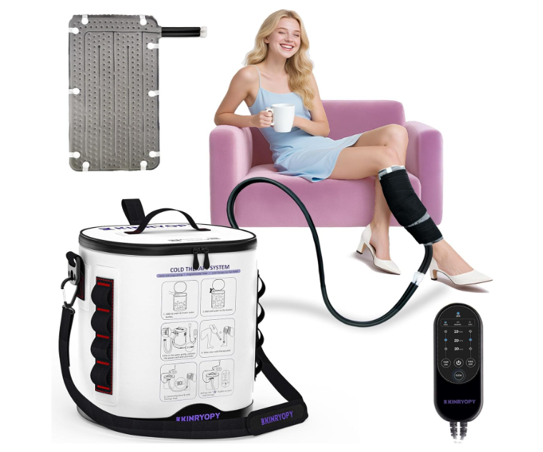 Cold Therapy Machine with Programmable Timer, Portable Ice Machine for Knee After Surgery, Knee Replacement Recovery System, Cryotherapy Pain Relief w/Compression Pad