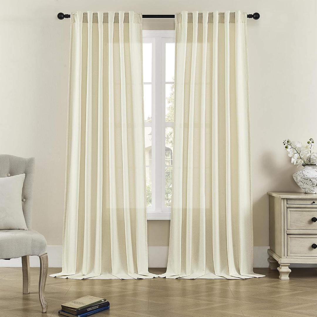 Natural Linen Room Divider Curtains for Bedroom, Rod Pocket & Back Tab Flax Linen Burlap Semi Sheer Window Drapes Privacy with Light Filtering for Patio Door, W70 x L84, Cream, 2 Pieces