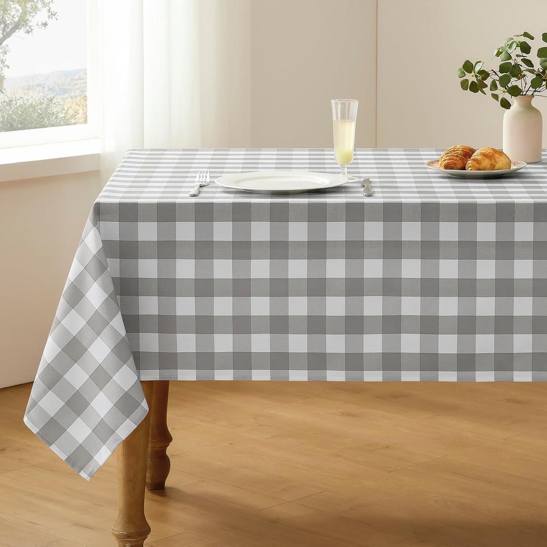 Checkered Tablecloth Rectangle Waterproof Gingham Table Cloth Washable Buffalo Plaid Table Cover Wrinkle Free for Kitchen, Dining and Outdoor Picnic, 52 x 70 Inch, Light Grey and White
