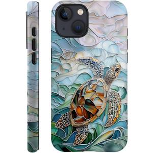 Case Compatible with iPhone 15 Plus,Fall Prevention Hybrid 2-Layer Hard Shell Phone Cover for Girls Boys,Oceans Turtle Sea