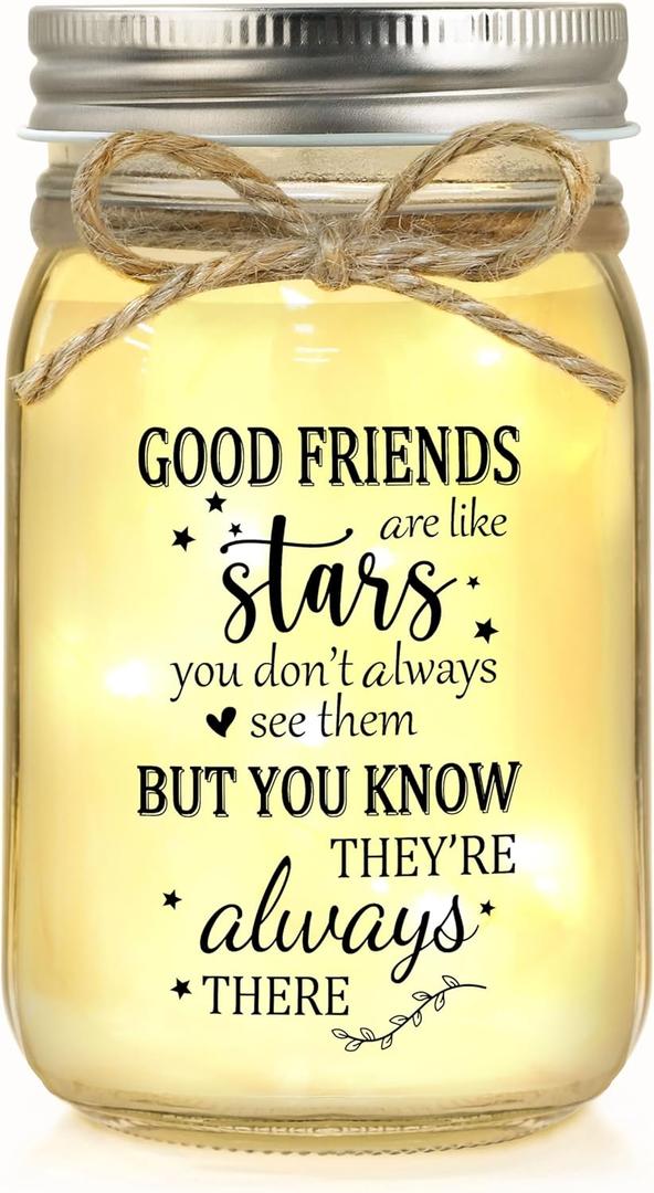Friendship Gifts for Women, Gifts for Best Friend Woman, Best Friend Birthday Gift for Women, Gift for Friends for Valentines Day Christmas, Mason Jar Light Night Home Decor