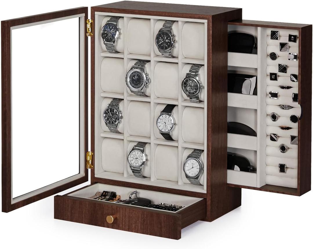 Homde Watch Box Wooden Display: Large Wood Storage for Men's Nightstand - Timeless Home Organizer (L Size)